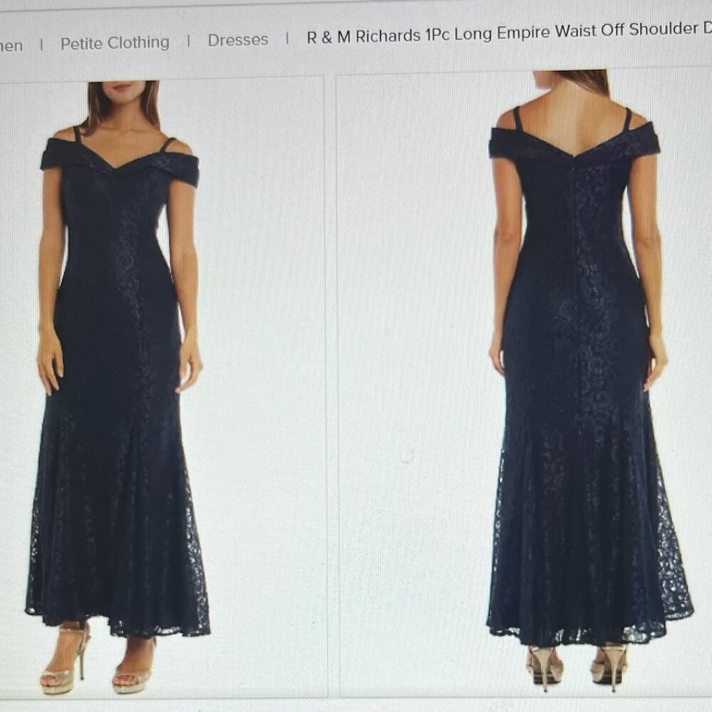 Blue R & M Richards - Long Empire Waist lace Off-Shoulder Dress